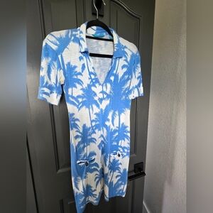 Tori Richard Jaxson Dress Blue and White Palm Print